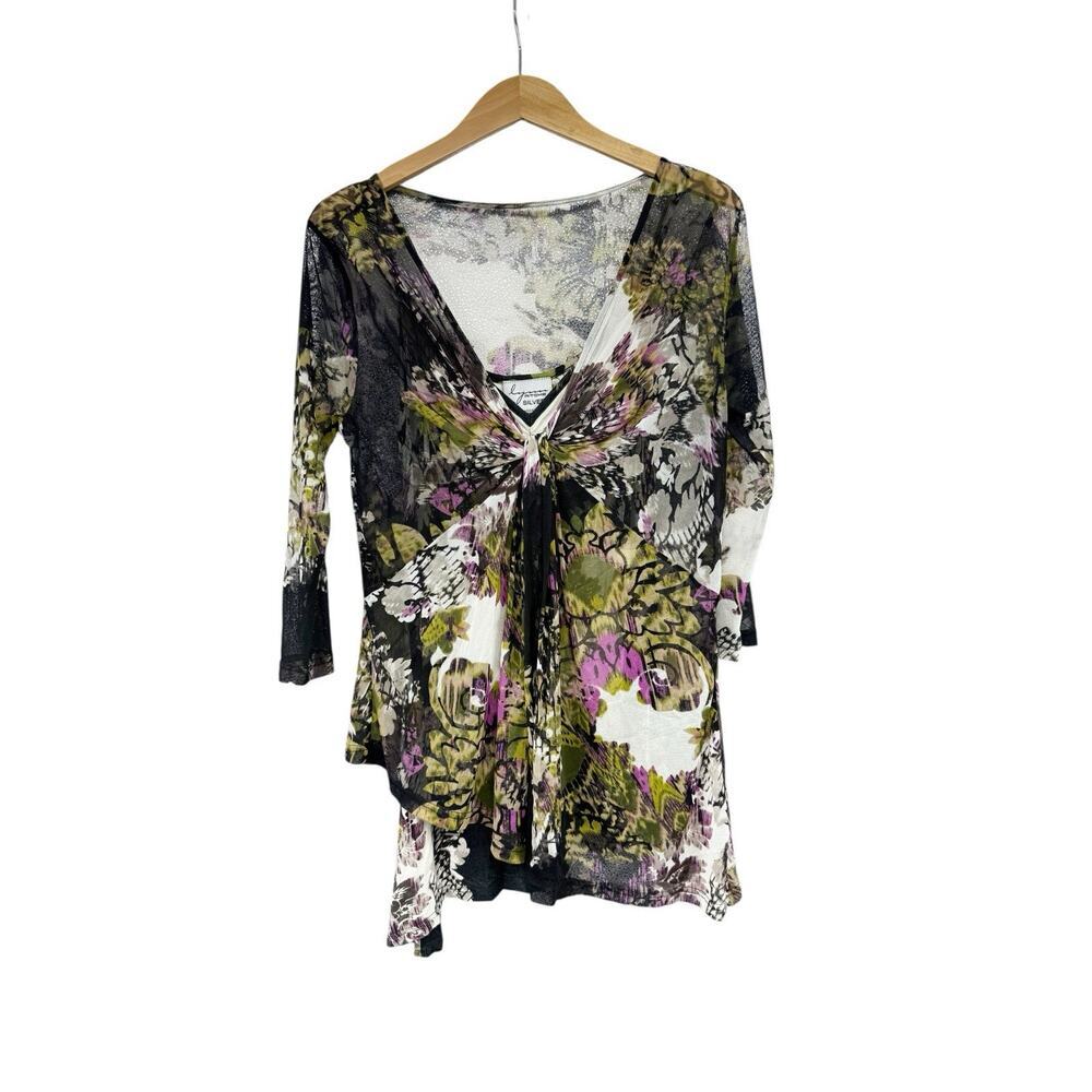 Lynne‎ Ritchie Silver Eclectic Floral Layered Art To Wear Colorful Top Womens M
